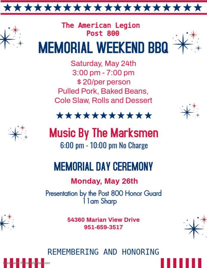 memorial weekend bbq@ american legion
