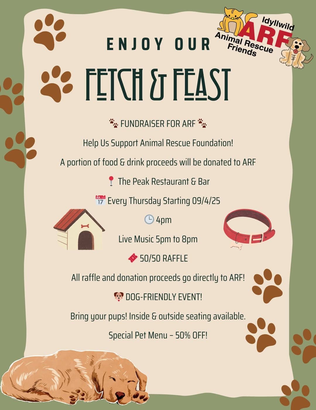 FUNDRAISER FOR ARF@ the peak restaurant and bar
