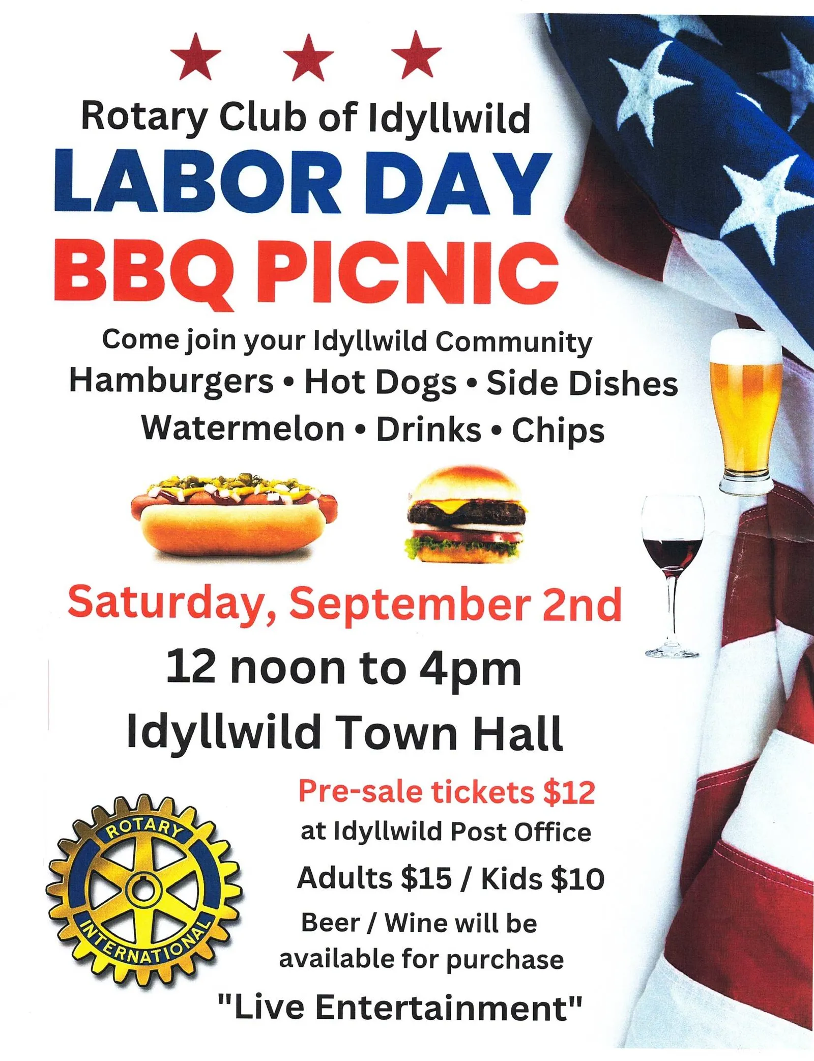 Rotary club Labor Day bbq picnic@ Town Hall