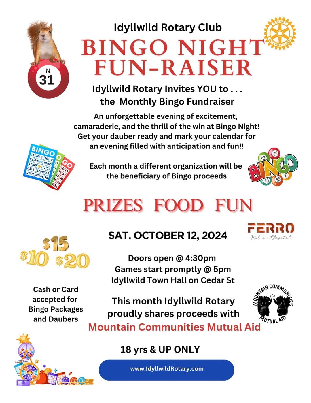 Idyllwild rotary presents bingo night fun-raiser@ town hall