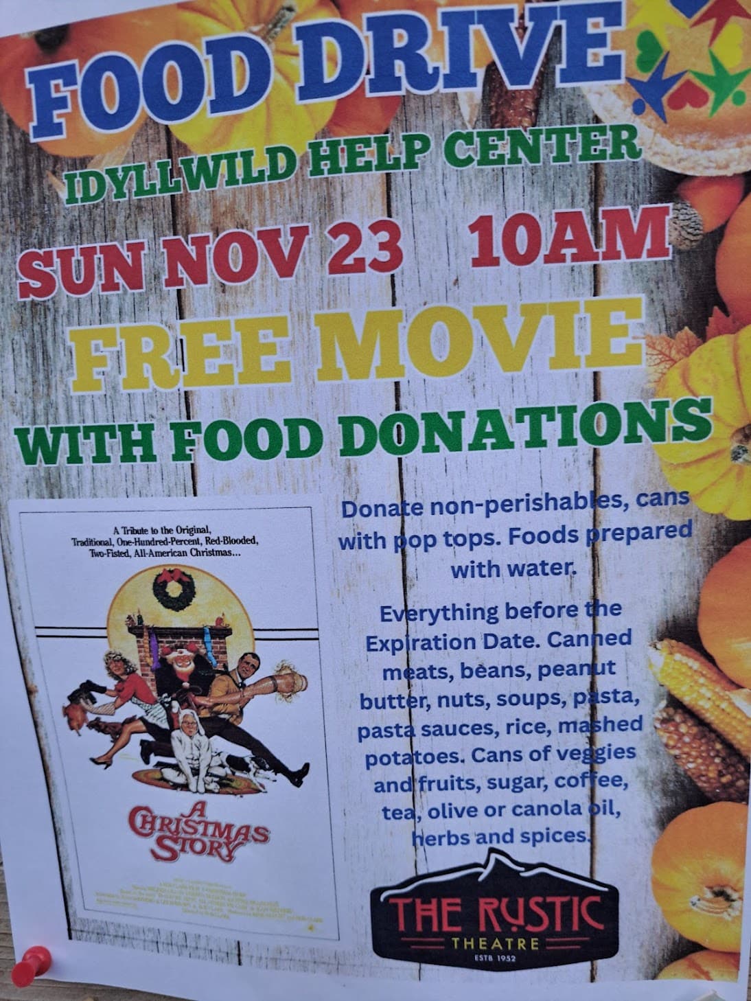 IDYLLWILD HELP CENTER FOOD DRIVE@ rustic theatre