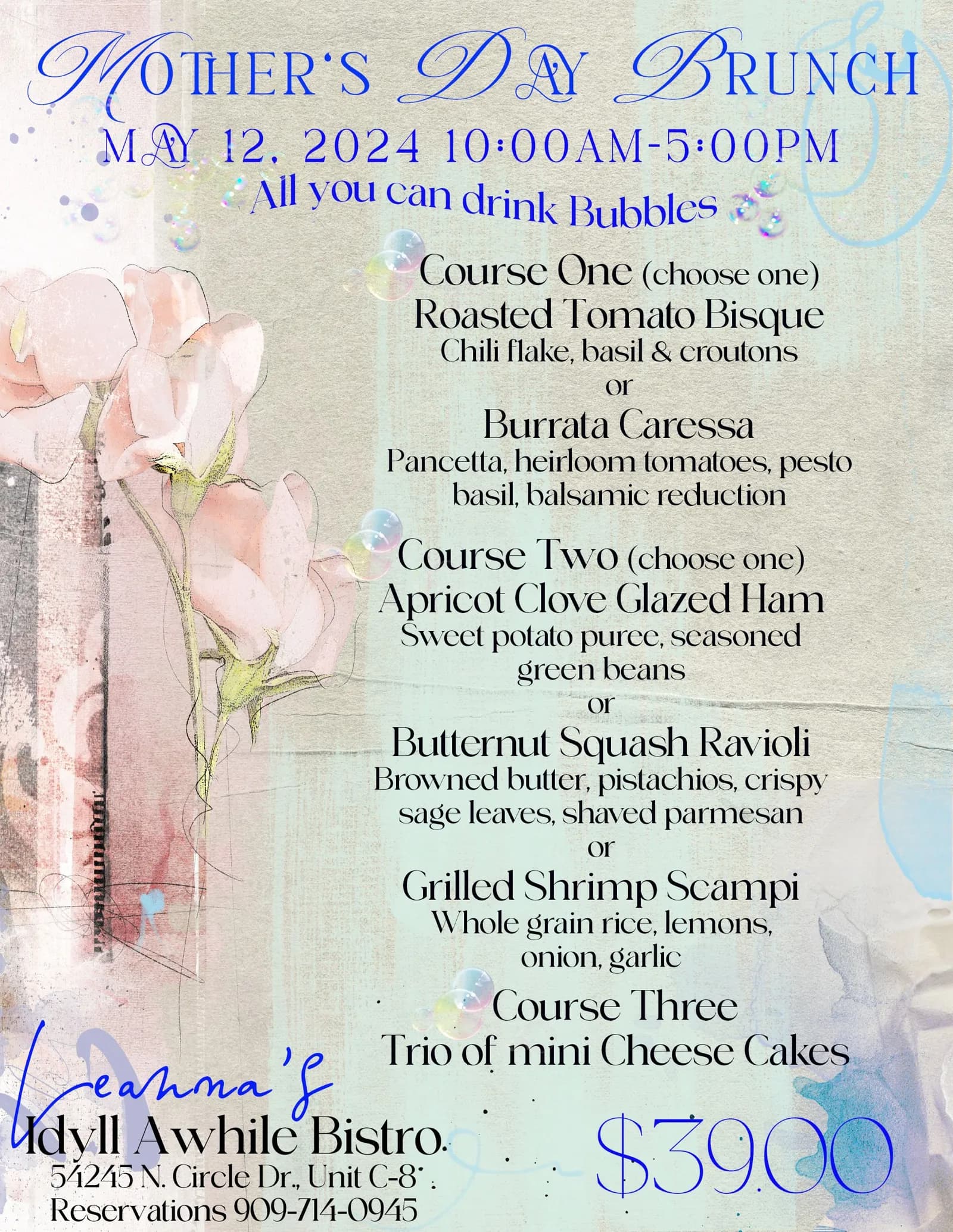 Mothers Day Brunch@ leanna’s idyll awhile