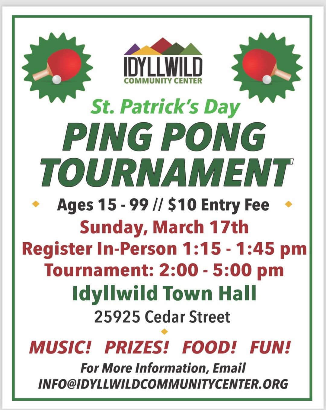 St. paddys day ping pong tournamant@ Town hall