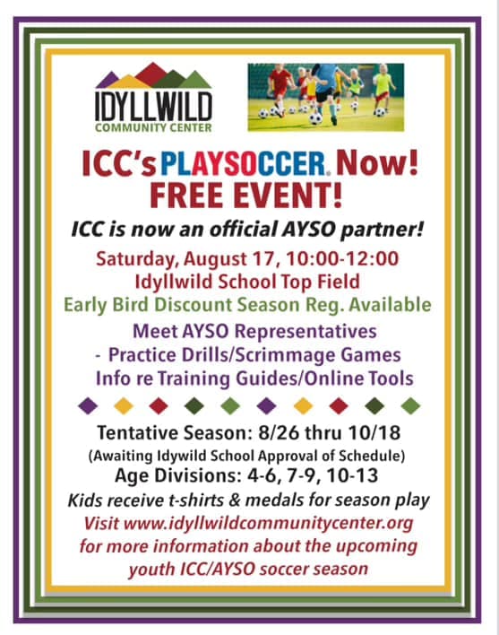 icc's play soccer now event@ idyllwild school (top feild)