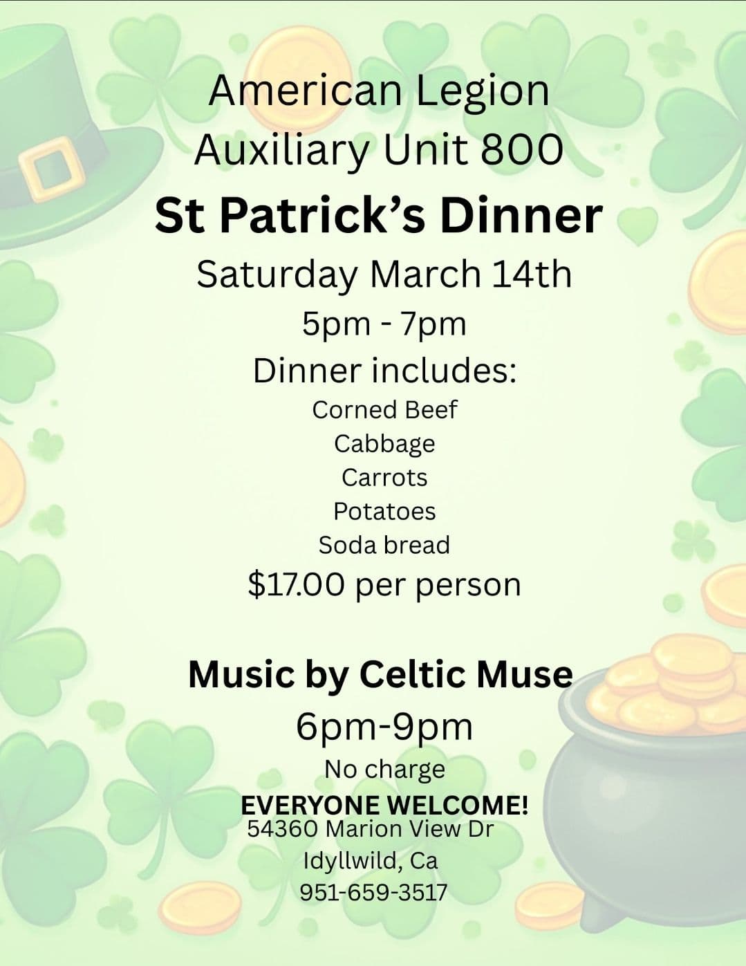 st. patrick's dinner@ american legion post 800