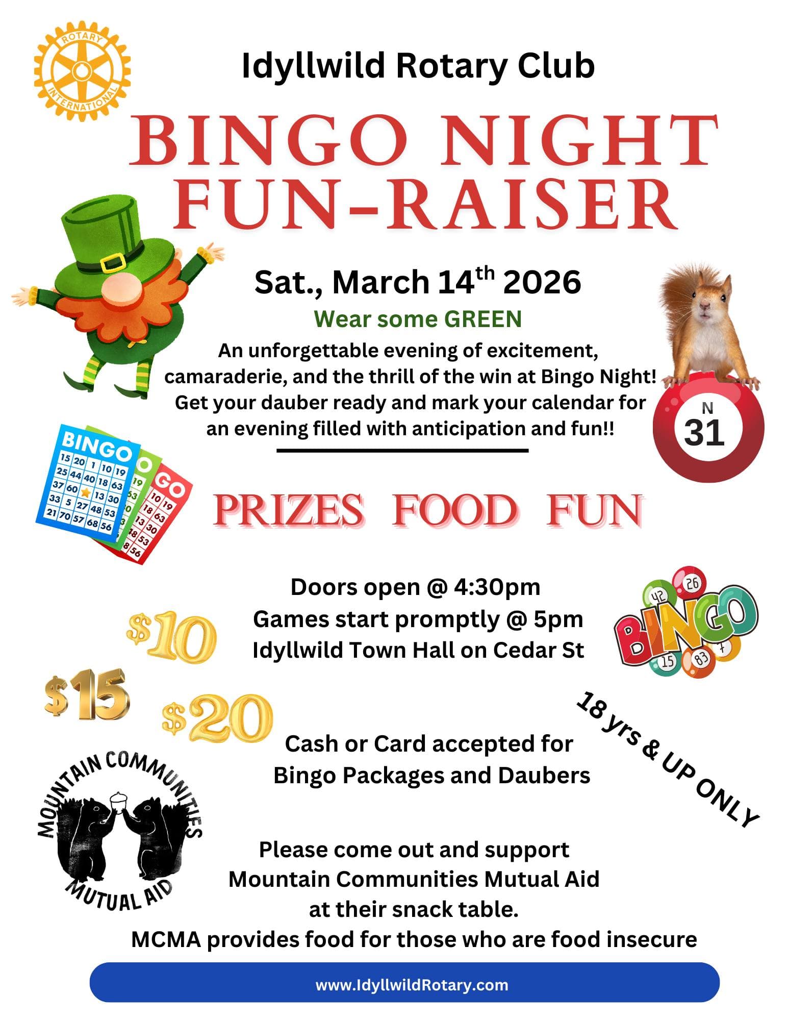 St. patty's day bingo funraiser@ town Hall